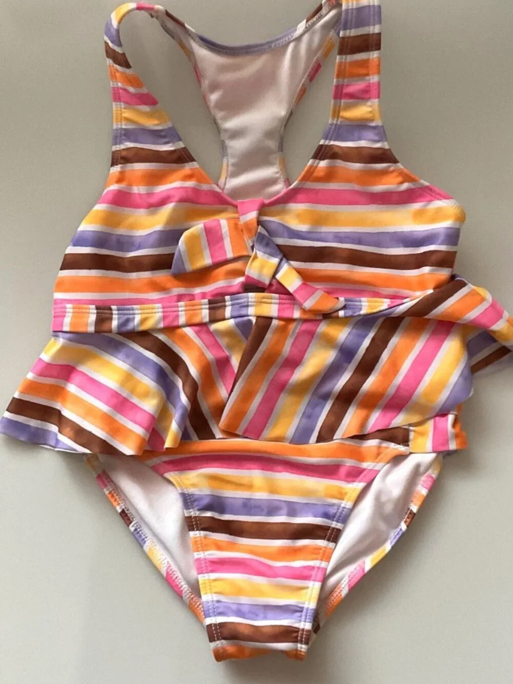 GIRLS STRIPED TANKINI SWIMMING SUIT 2 PC SET UPF 50+ L 10-12 LIKE NEW